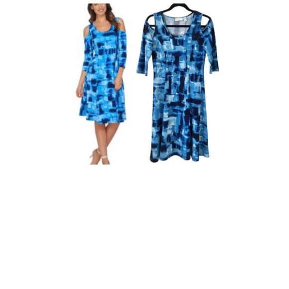 Susan Graver Blue Cold Shoulder Midi Dress - Picture 1 of 10